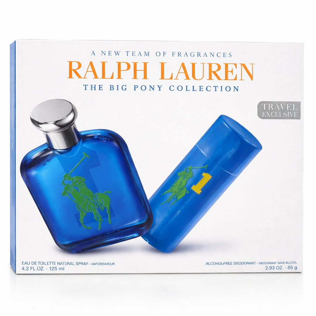 Ralph Lauren Polo Big Pony #1 Blue 2-Piece Gift Set for Men 4.2 oz EDT + 2.93 oz Deodorant Stick