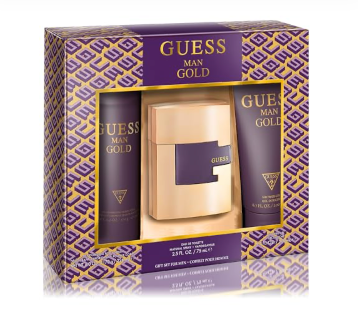 Guess Gold Men Gift Set – Eau de Toilette 75 ml / 2.5 oz + Body Spray 170 g / 6 oz + Shower Gel 200 ml / 6.7 oz