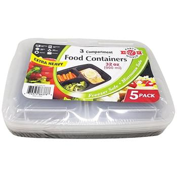 Universal 5 pack 3 Compartment Food Containers 32 oz