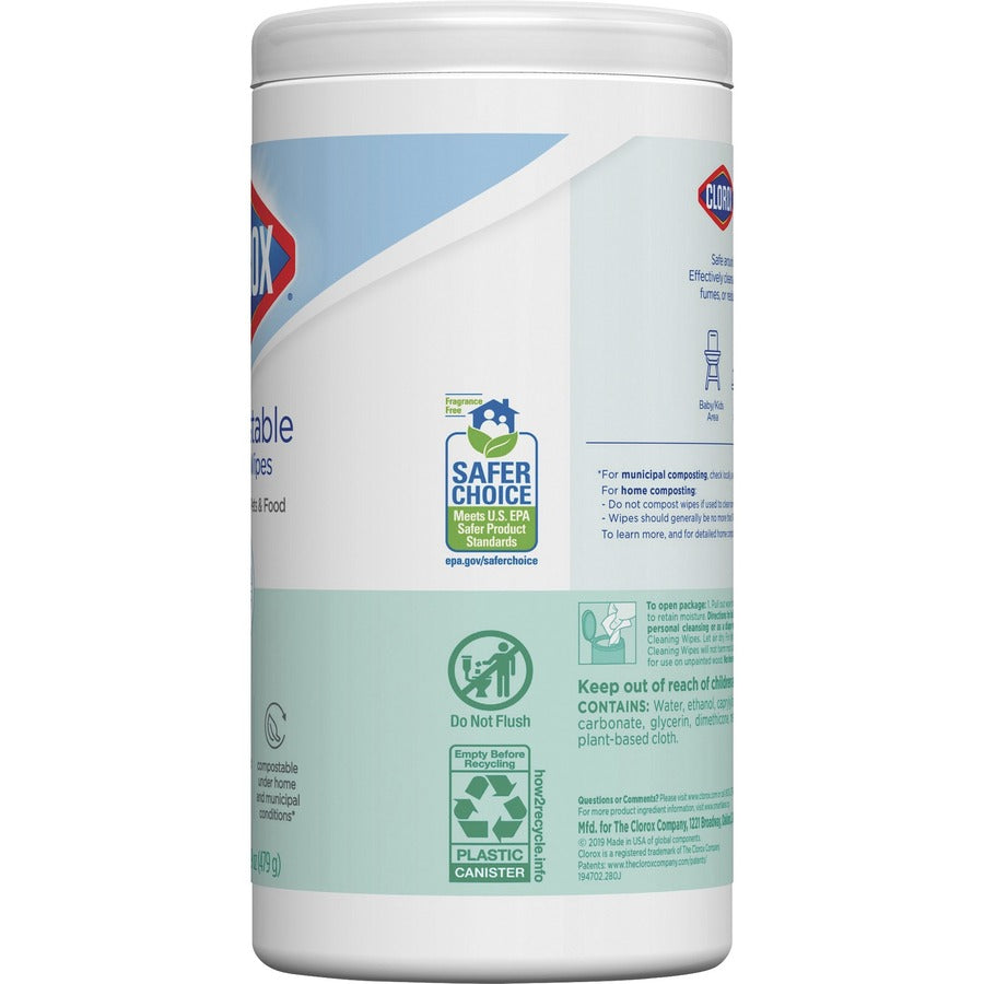 Clorox Compostable Cleaning Wipes Free & Clear 75ct