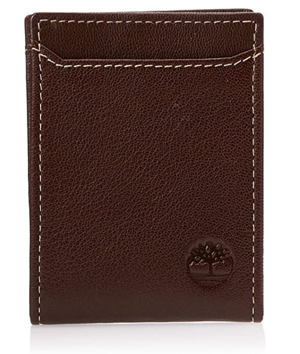 Timberland Men's Smooth Leather Tri-Fold Wallet Brown Smooth