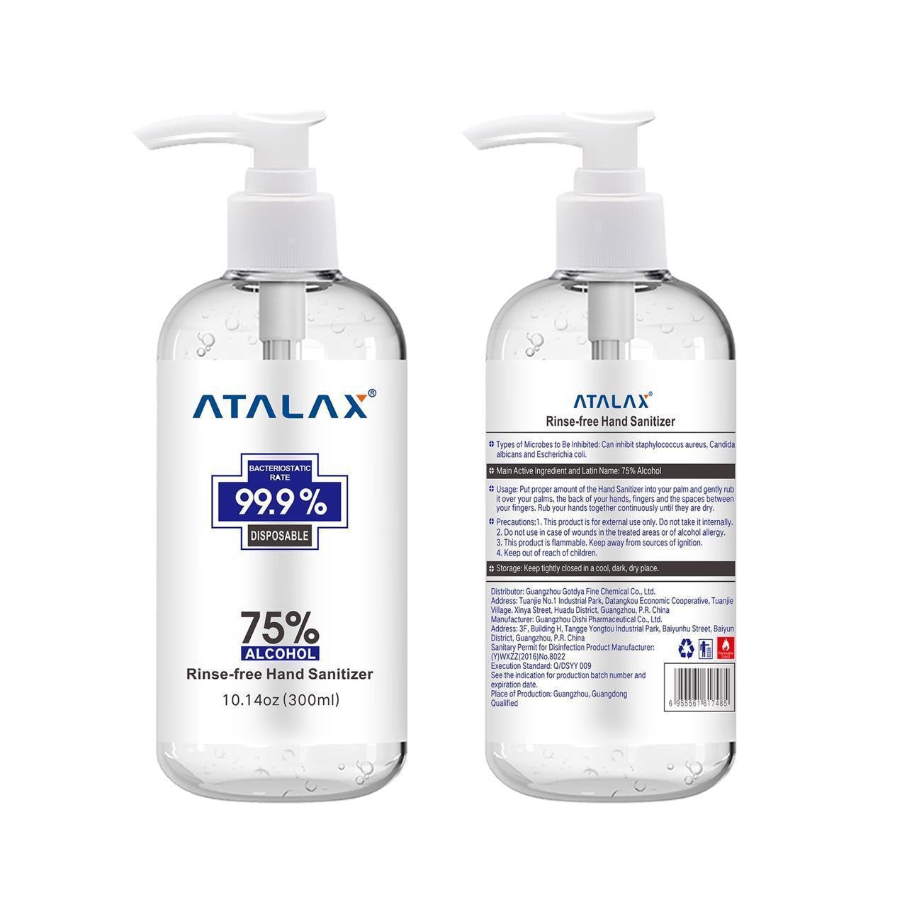 Hand Sanitizer 75% Alcohol 10.14 oz by Atalax "2-PACK"