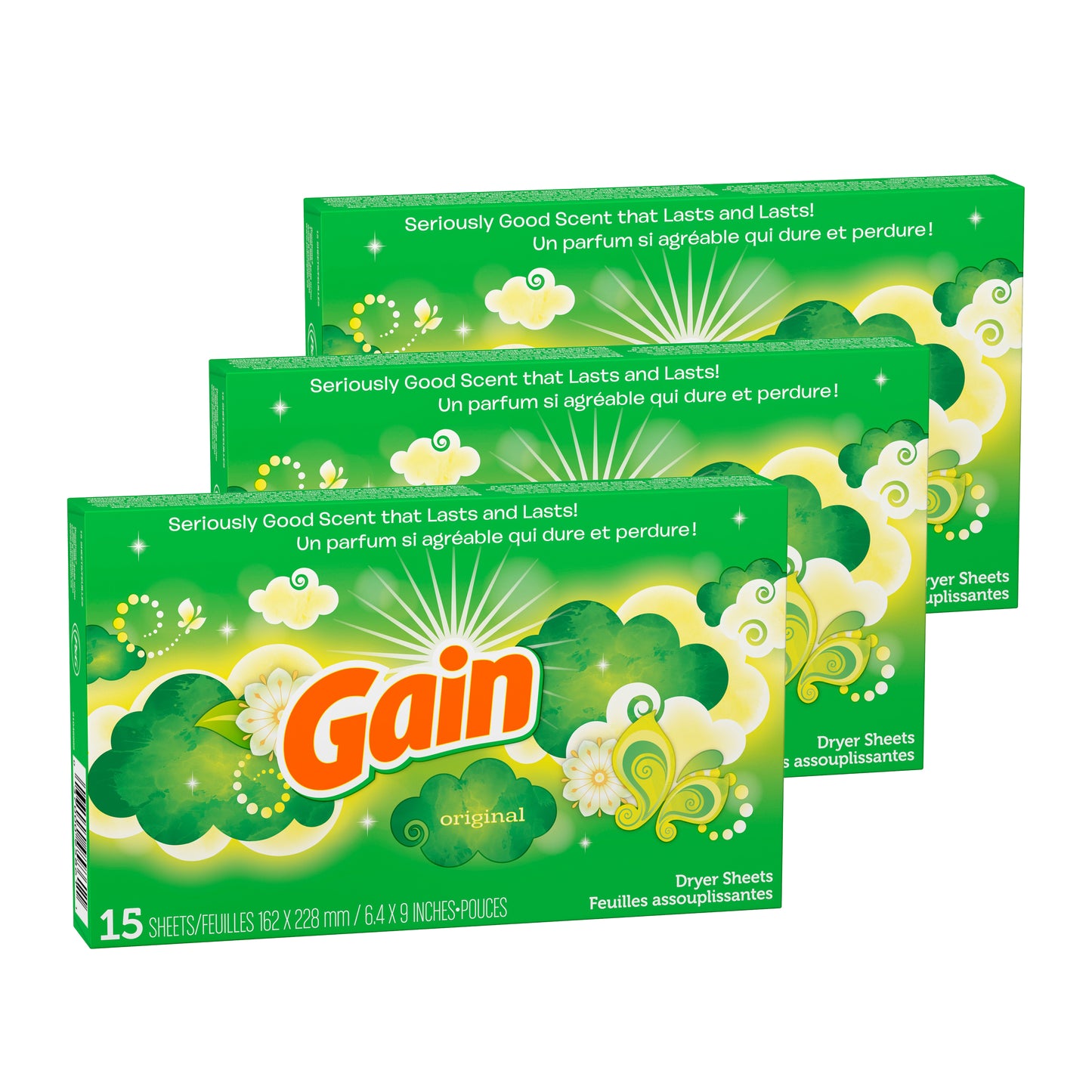 Gain Original Dryer Sheets 15 ct Box "3-PACK"