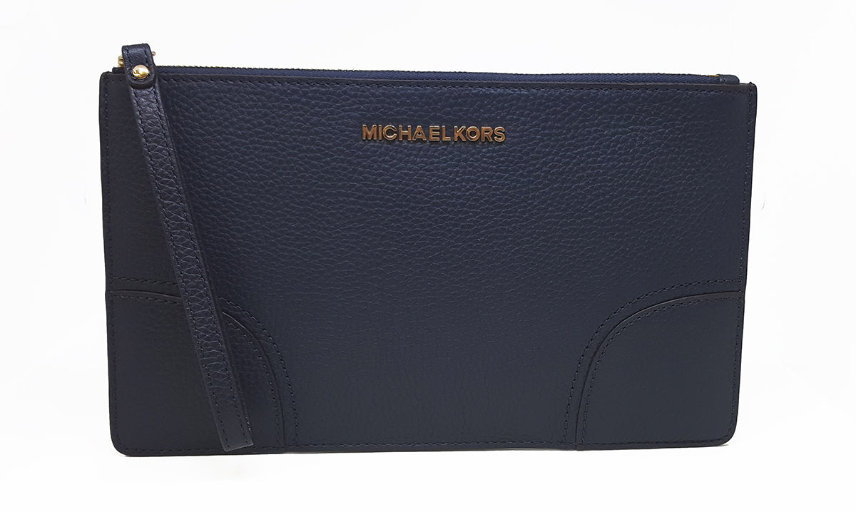 Leather clutch bag Michael Kors Navy in Leather - 31159724