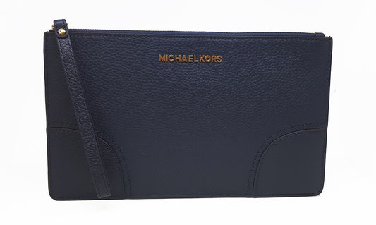 Michael Kors Leather LG Zip Clutch Wallet For Women (Navy)