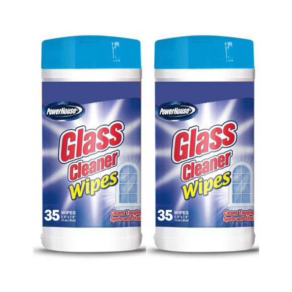 Glass Cleaner Wipes 35 ct by PowerHouse "2-PACK"