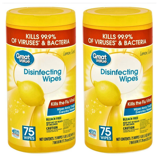 Lemon Scent Disinfecting Wipes, 75 Wipes by Great Value (2-PACK)