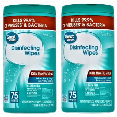 Great Value Fresh Scent Disinfecting Wipes (75 Wipes Pack) 150 Wipes in 2 Pack
