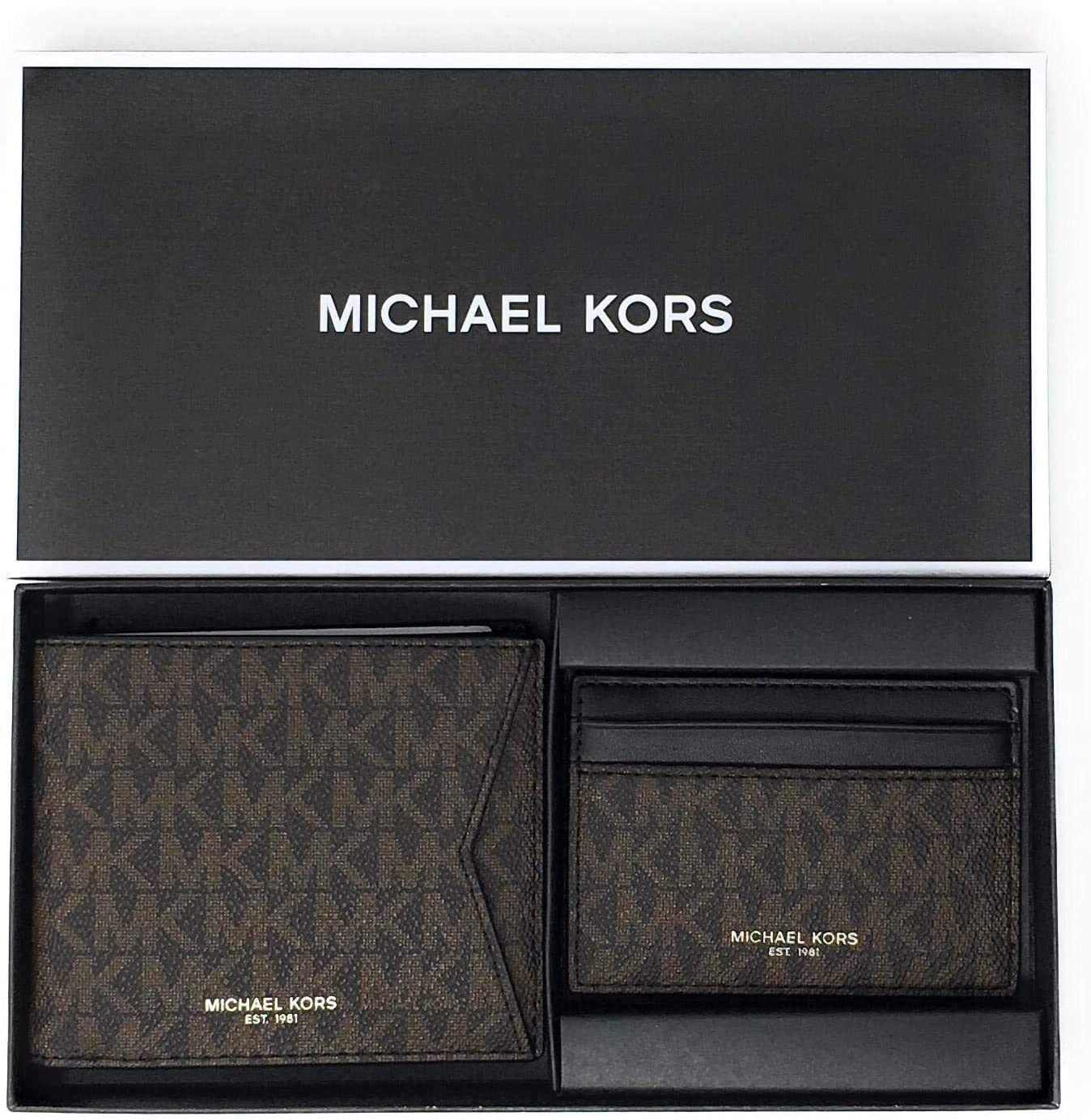 Michael Kors Set Two Piece Leather Billfold Wallet With Card Case (Brown PVC) 36H9LGFF7B