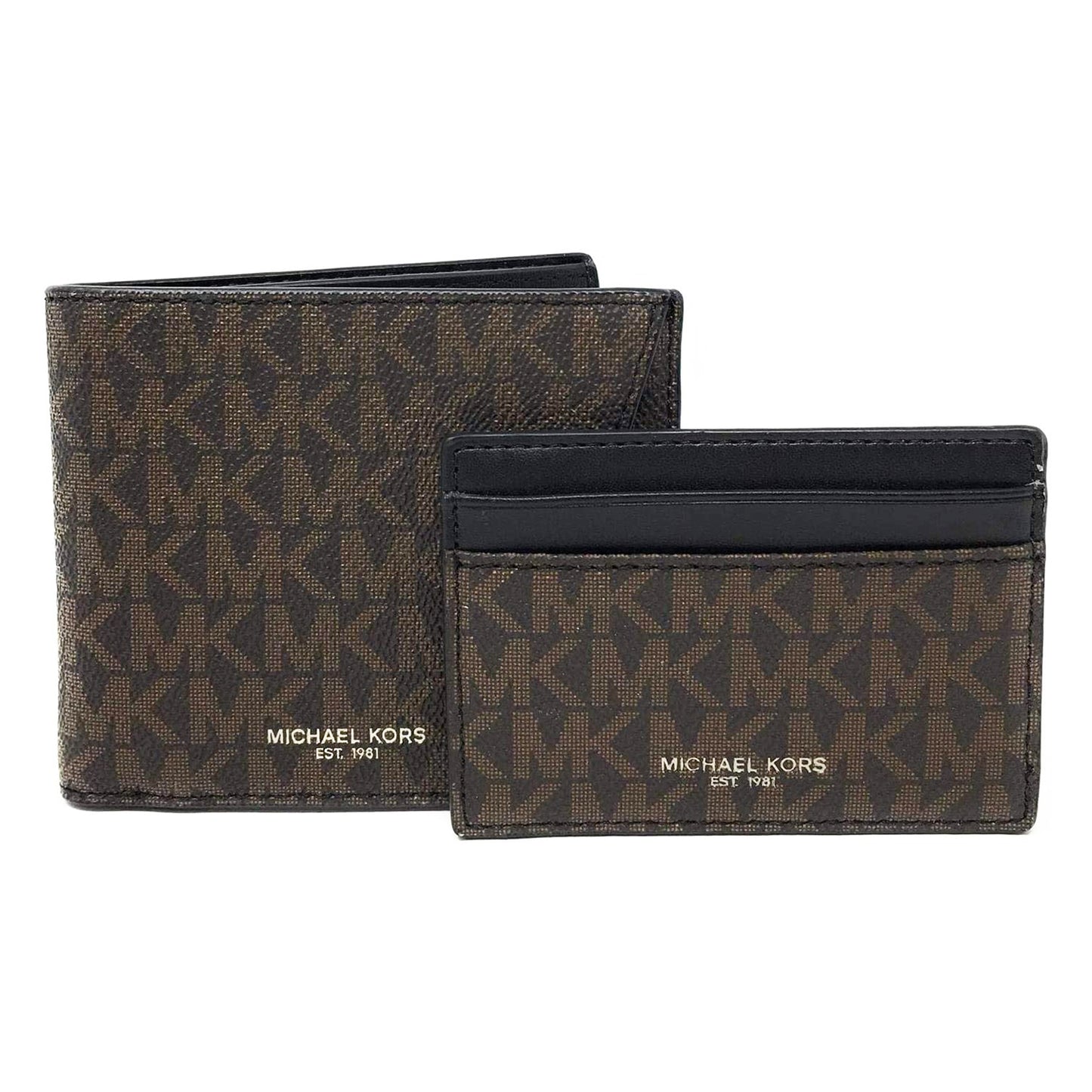 Michael Kors Set Two Piece Leather Billfold Wallet With Card Case (Brown PVC) 36H9LGFF7B