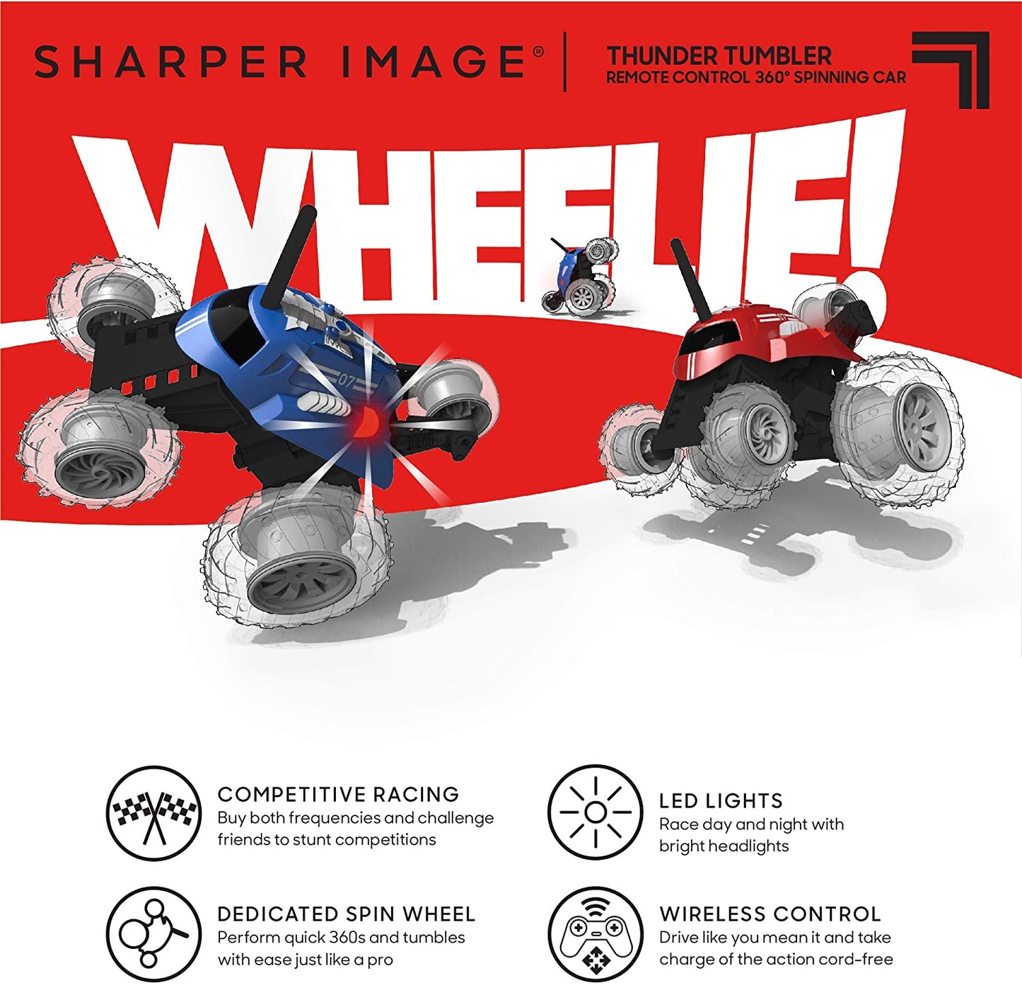 SHARPER IMAGE Thunder Tumbler Toy RC Car for Kids BLACK, Remote Control Monster Spinning Stunt Mini Truck for Girls and Boys