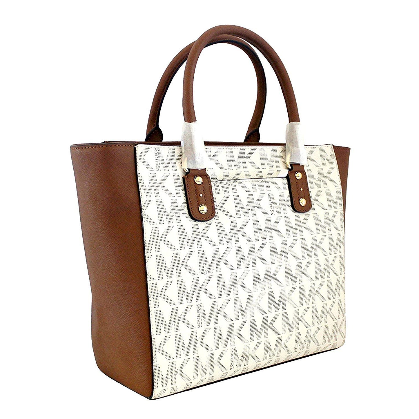 Michael Kors Saffiano LG Tote Handbag Vanilla/luggage (35H6GSAT3B)