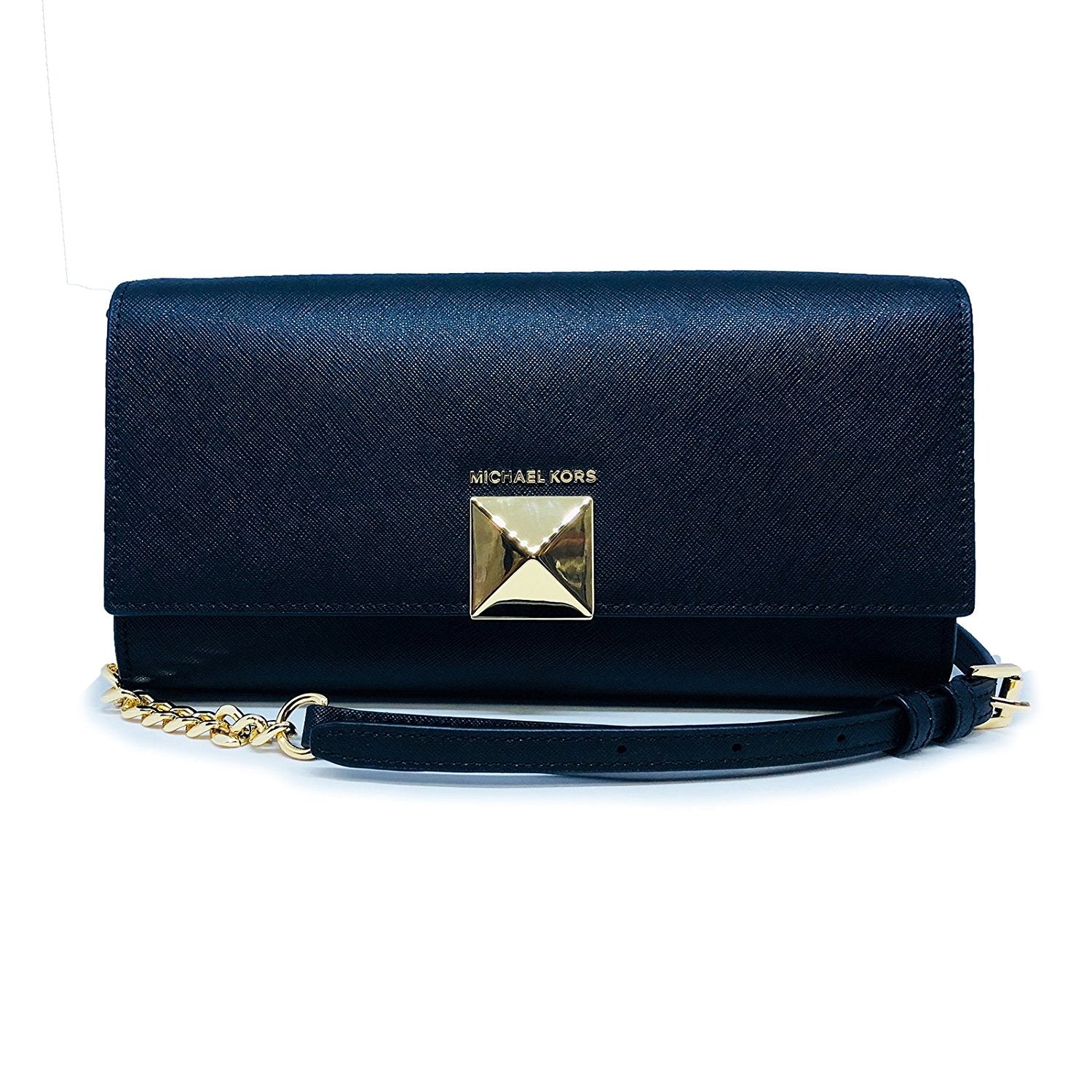 Michael Kors Bags | Mk Saffiano Leather Shoulder Clutch | Color: Black/Gold | Size: Os | Rikiburke's Closet