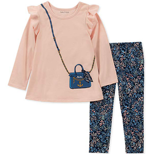 Nautica Sets Girls 2 Pieces Tunic Legging Set Light Pink/Print