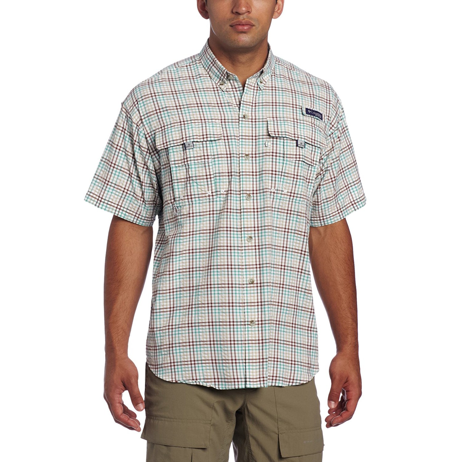Columbia Men's Super Bahama Short Sleeve Shirt Small / Brownstone/Seersucker