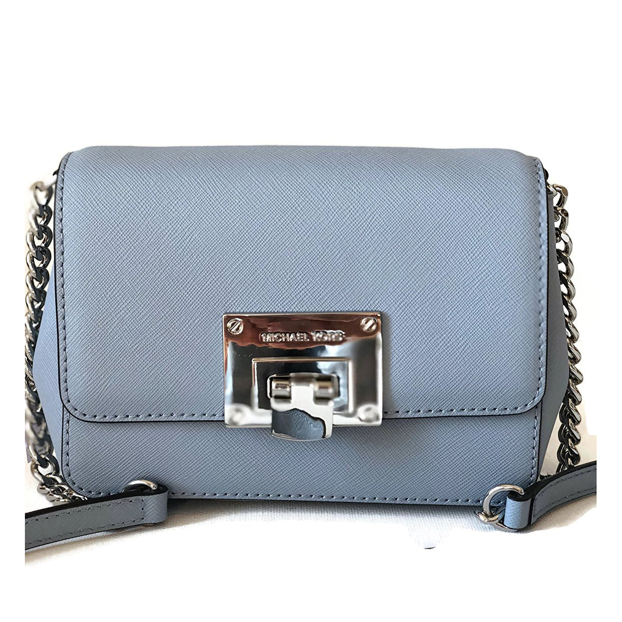 Michael Kors Tina Small Leather Clutch Crossbody Bag Pale Blue (35F7GT4C1L)