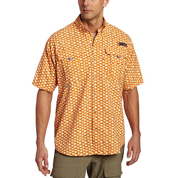 Columbia Super Bahama Short Sleeve Shirt (Small, Campfire, Redfish Scales)