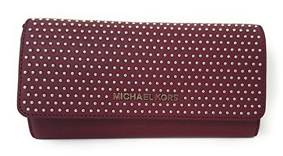 Michael Kors Jet Set Micro Stud Saffiano Leather Convertible Chain Wallet Plum (35F7SD7C7L)