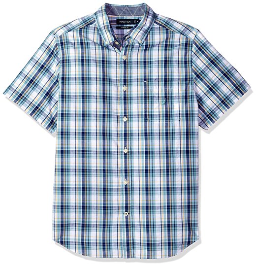 Nautica Men's Short Sleeve Plaid Button Down Shirt Cameo Blue (W81150)