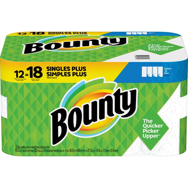 Bounty Select-A-Size Paper Towels White 12 Singles Plus Rolls = 18 Regular Rolls