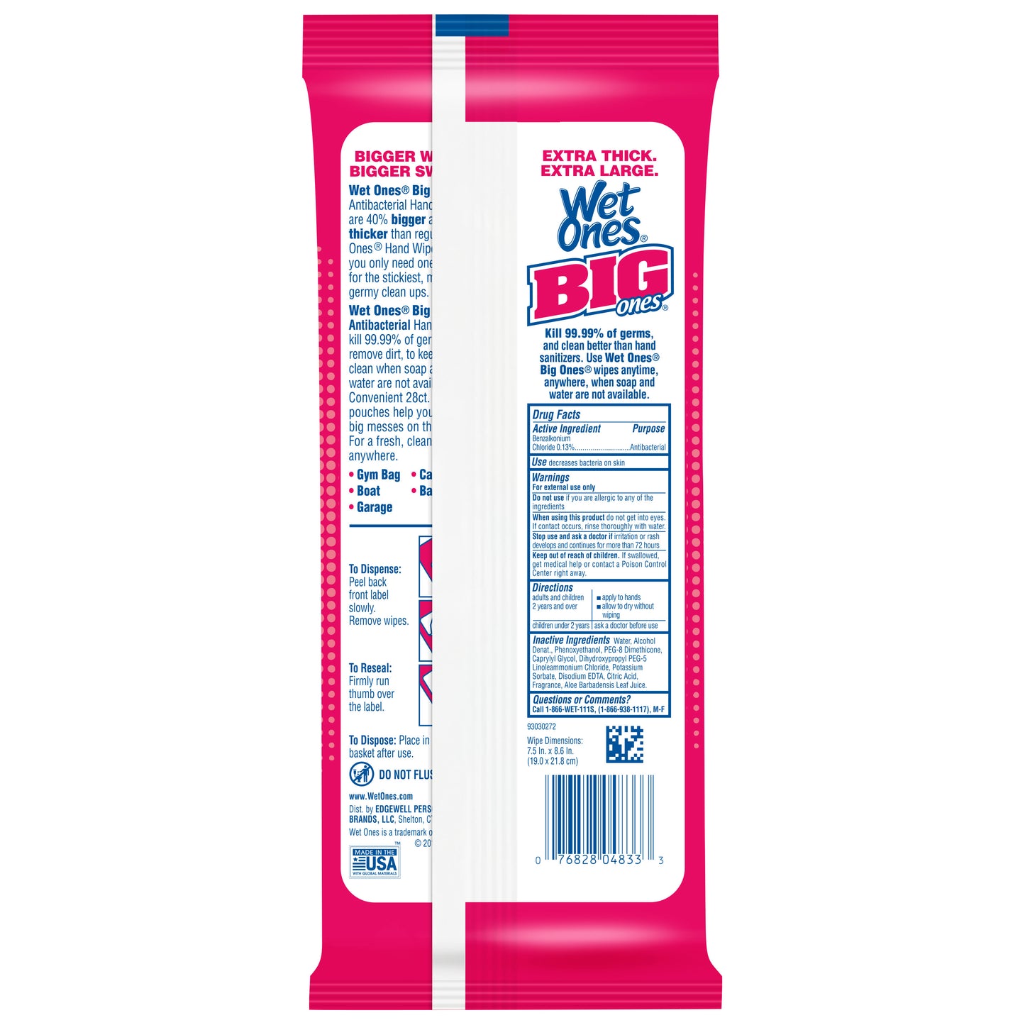 Wet Ones Big Ones Antibacterial Hand Wipes Travel Pack, Fresh, 28 Ct (2 pack)