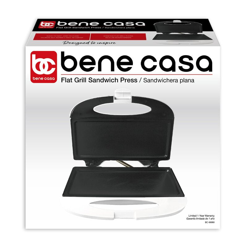 Bene Casa Flat Grill Sandwich Press, White