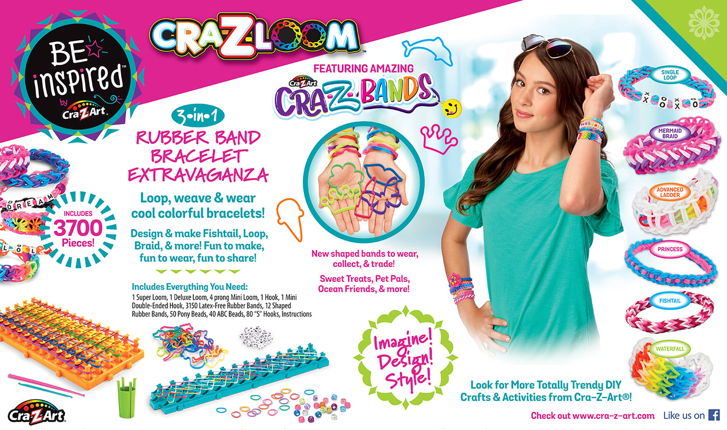 Cra-Z-Art Be Inspired Cra-Z-Loom 3 in 1 Rubber Band Bracelet Extravaganza