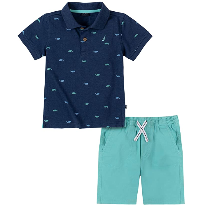 Nautica Sets Boys Polo Shorts Set Navy/Green (62I72011-99)