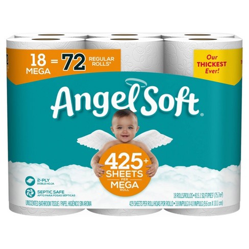 Angel Soft Toilet Paper 18 Mega Rolls = 72 Regular Rolls (425+ Sheets per Roll)