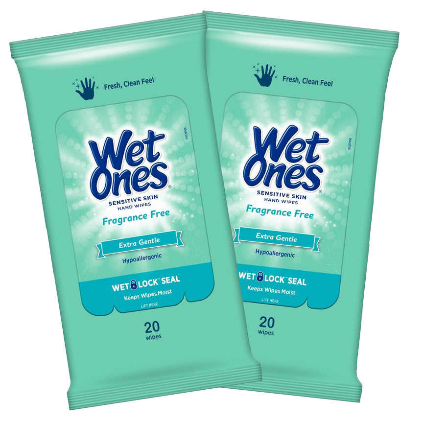 Wet Ones Sensitive Skin Hand Wipes Fragrance Free 20 ct (2-PACK)