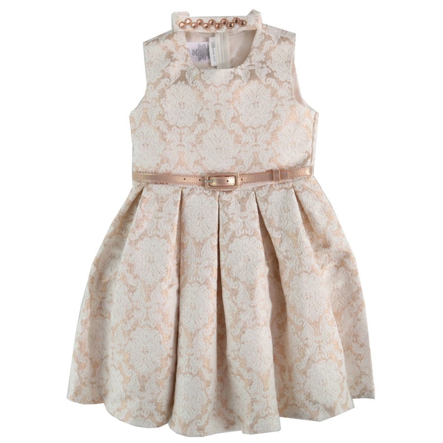 Bonnie Jean Girls Metallic Damask Dress with Belt