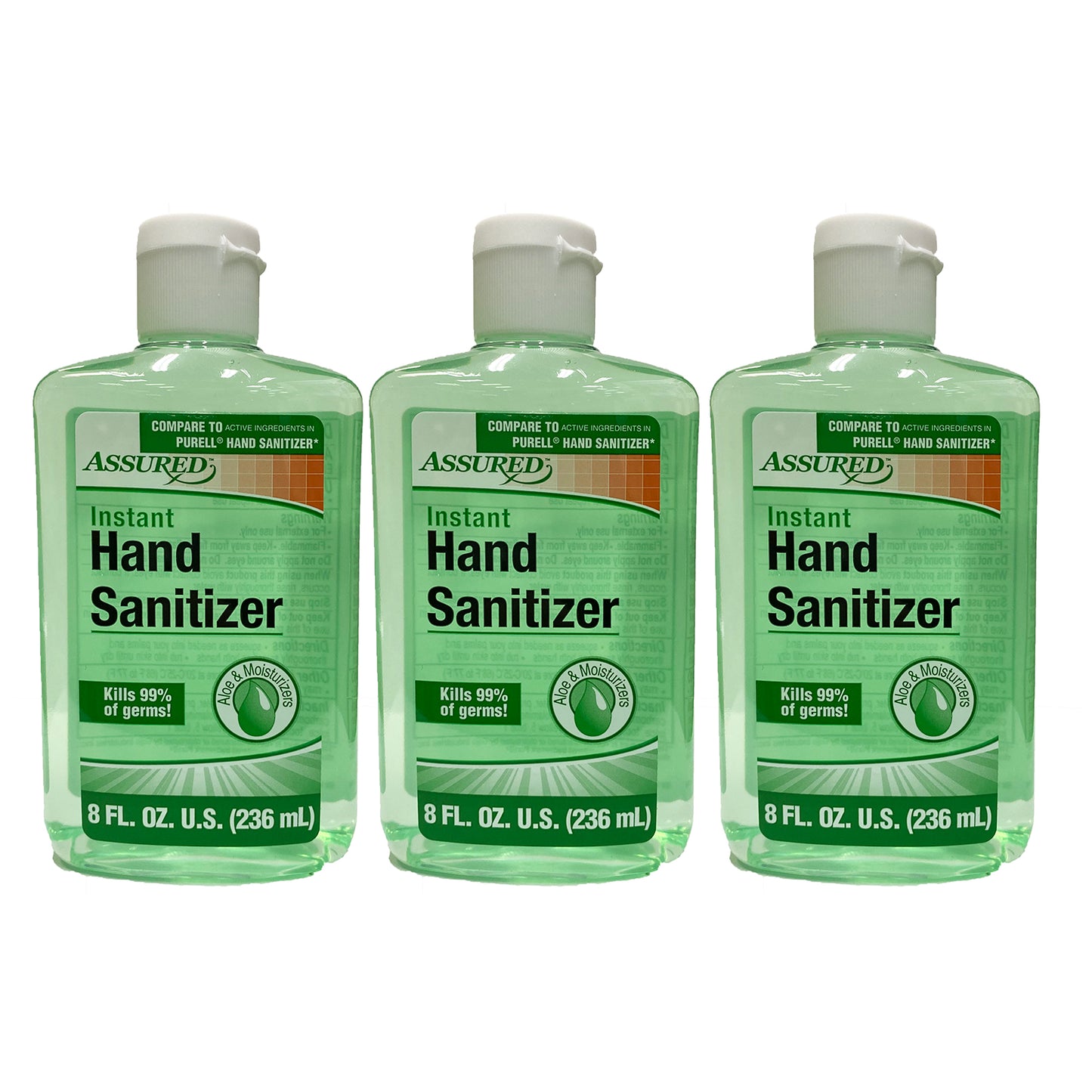 Assured Instant Hand Sanitizer 70% Alcohol with Aloe 8.0 oz "3-PACK"