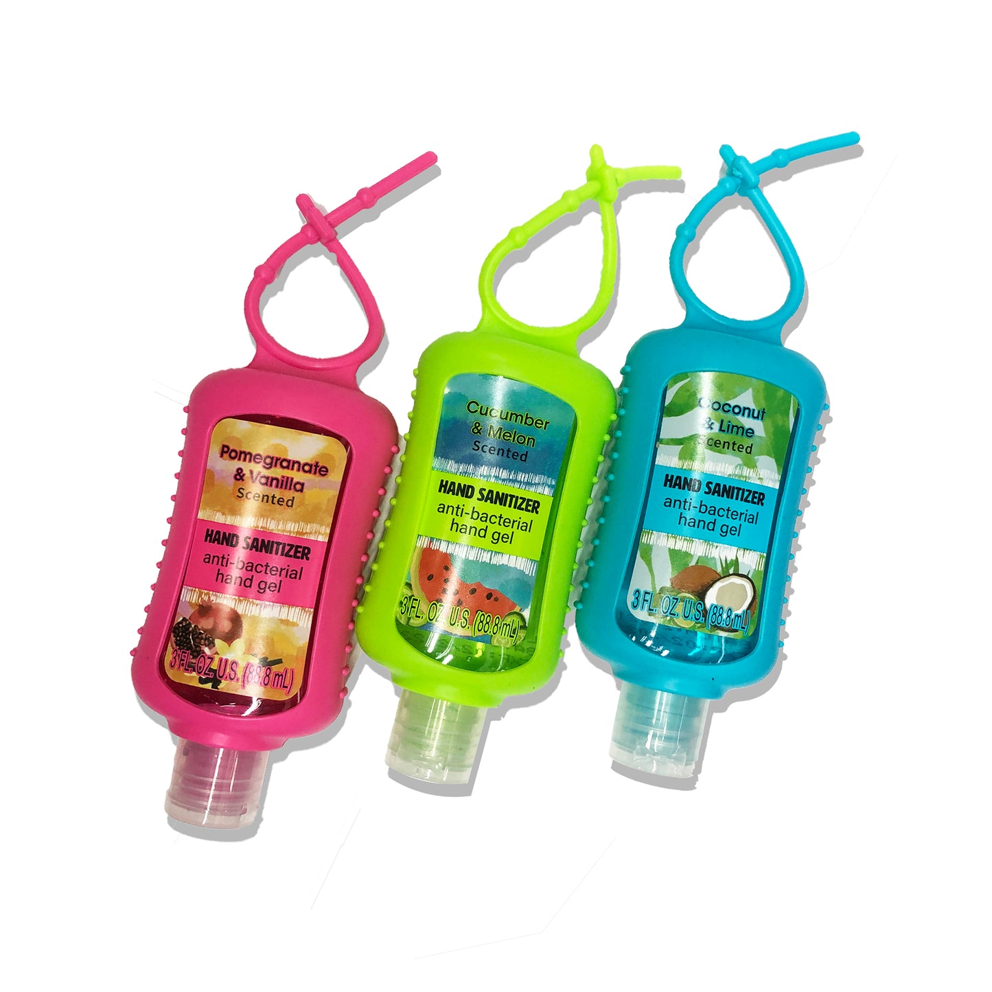 Hand Sanitizer Coco & Lime, Pomegranate & Vanilla, Cucumber & Melon Scented 3.0 oz Bottles (3-PACK Trio Bundle)
