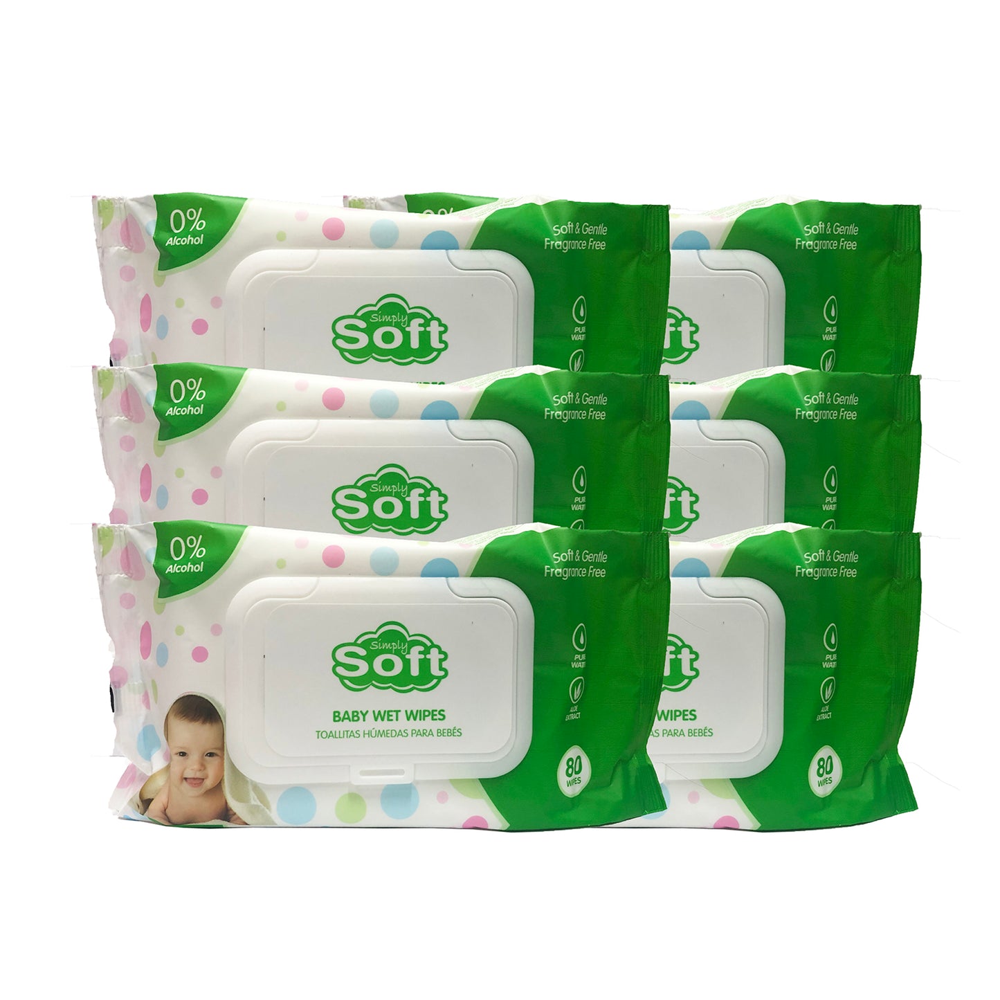 Simply Soft Baby Wet Wipes Soft & Gentle Fragrance Free 80 wipes "6-PACK"