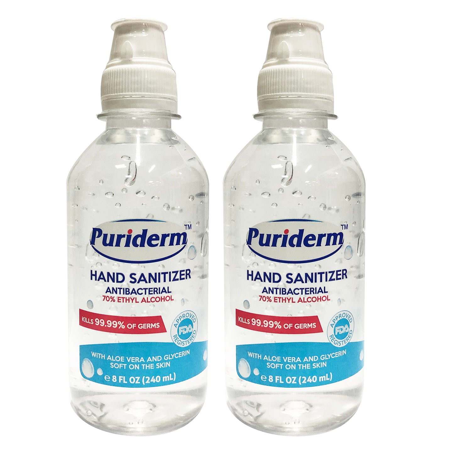 Puriderm Hand Sanitizer Antibacterial 70% Alcohol 8 oz (2 PACK)