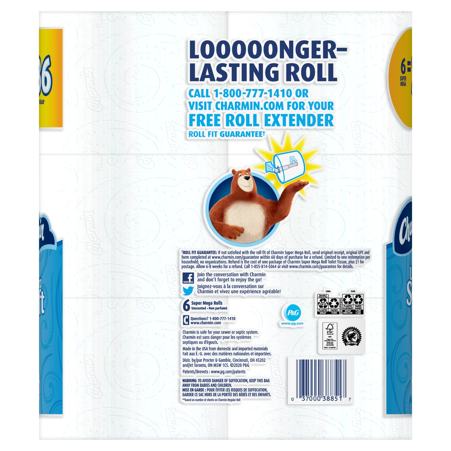 Charmin Ultra Soft Toilet Paper 6 Super Mega Rolls = 36 REGULAR ROLLS (2556 Sheets)