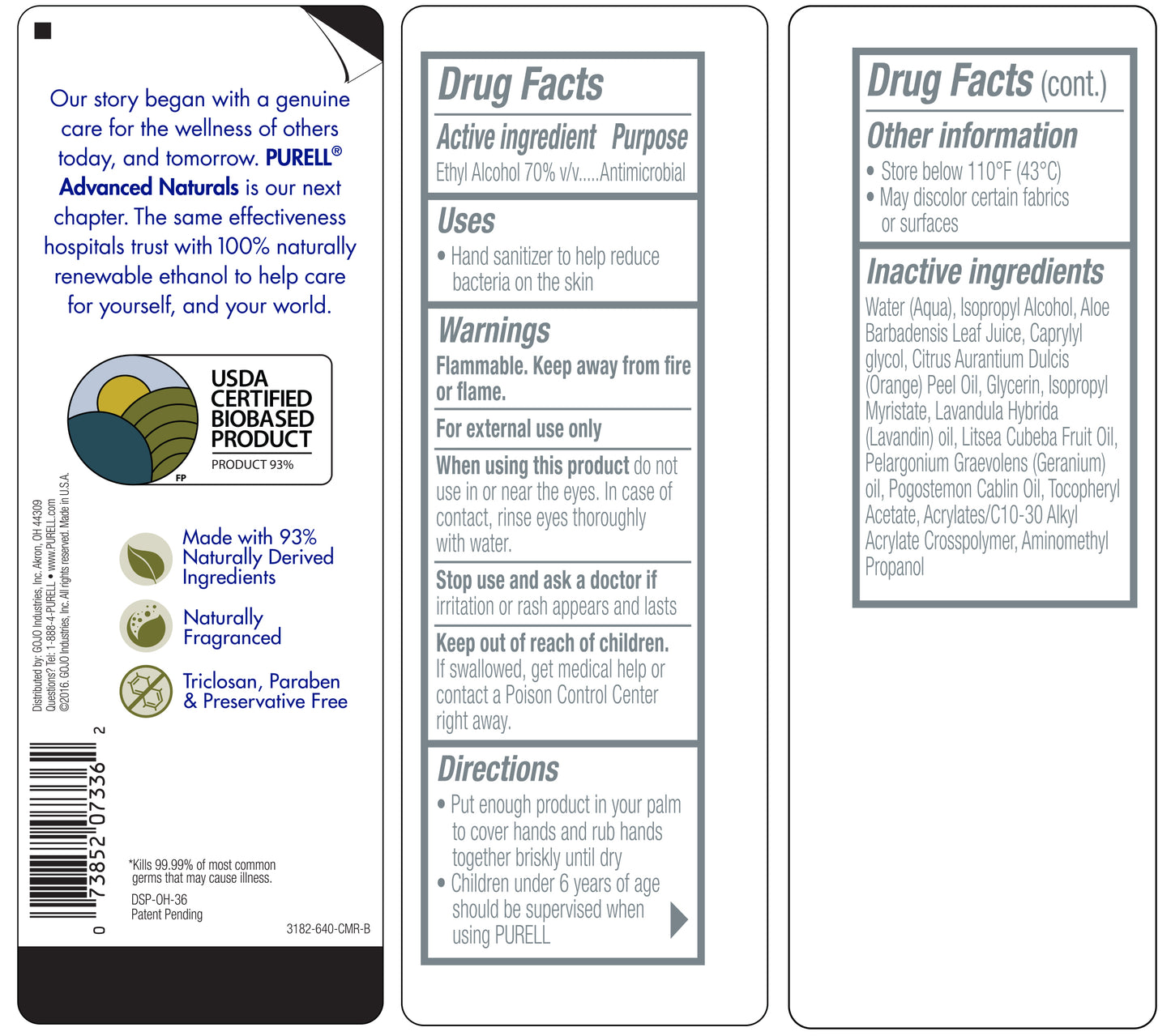 PURELL Advanced Hand Sanitizer Naturals with Plant Based Alcohol Pump Bottle 28 fl oz