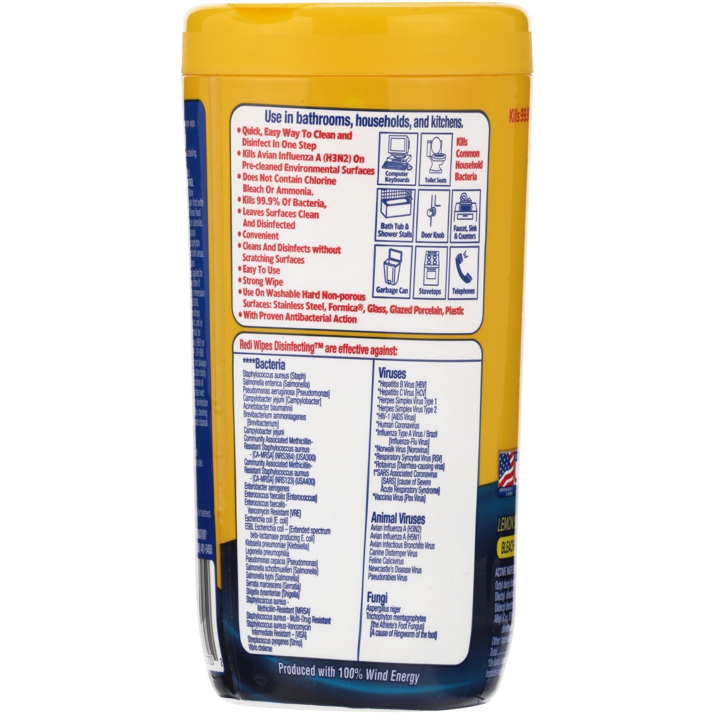 Redi Wipes Disinfecting Antibacterial Wipes, Lemon Scent, 24 count