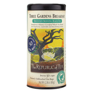 The Republic of Tea Three Gardens Breakfast Black 50 Tea Bags
