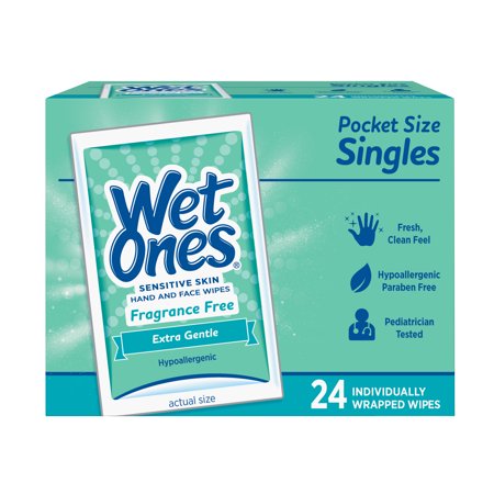 WET ONES Sensitive Skin Hand Wipes, Singles Extra Gentle Fragrance & Alcohol Free 24 ea