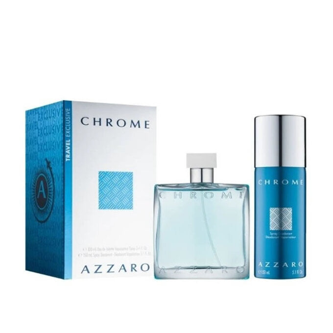Azzaro CHROME Mens 3.4 oz Chrome EDT 2 pc Spray Set