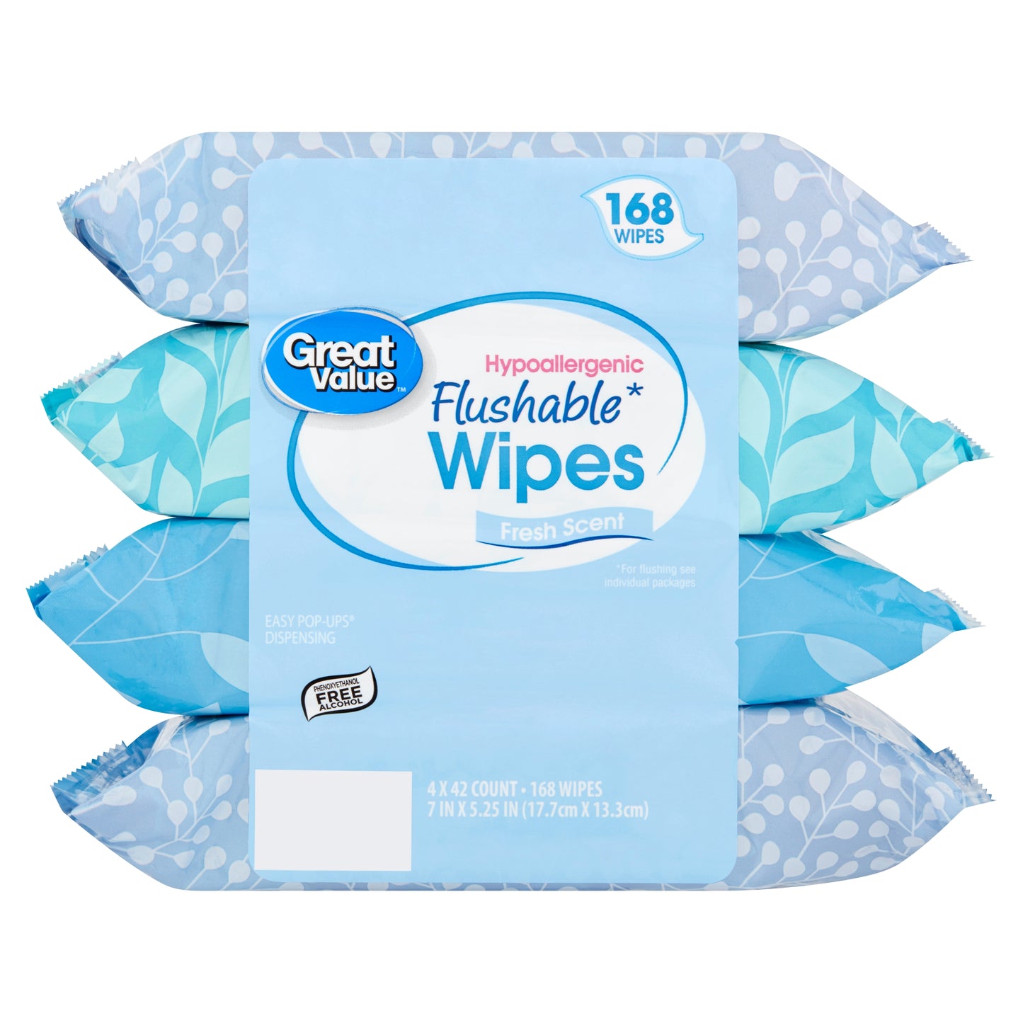 Fresh Scent Flushable Wipes 42 count 4-pack (168 wipes) by Great Value
