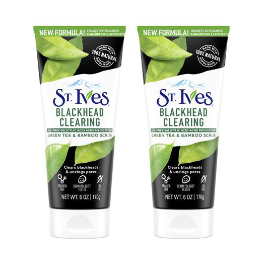 St. Ives Blackhead Clearing Green Tea & Bamboo Scrub 6 oz 170g "2-PACK"