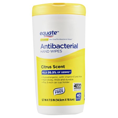 Equate Antibacterial Hand Wipes, Citrus Scent, 40 Ct
