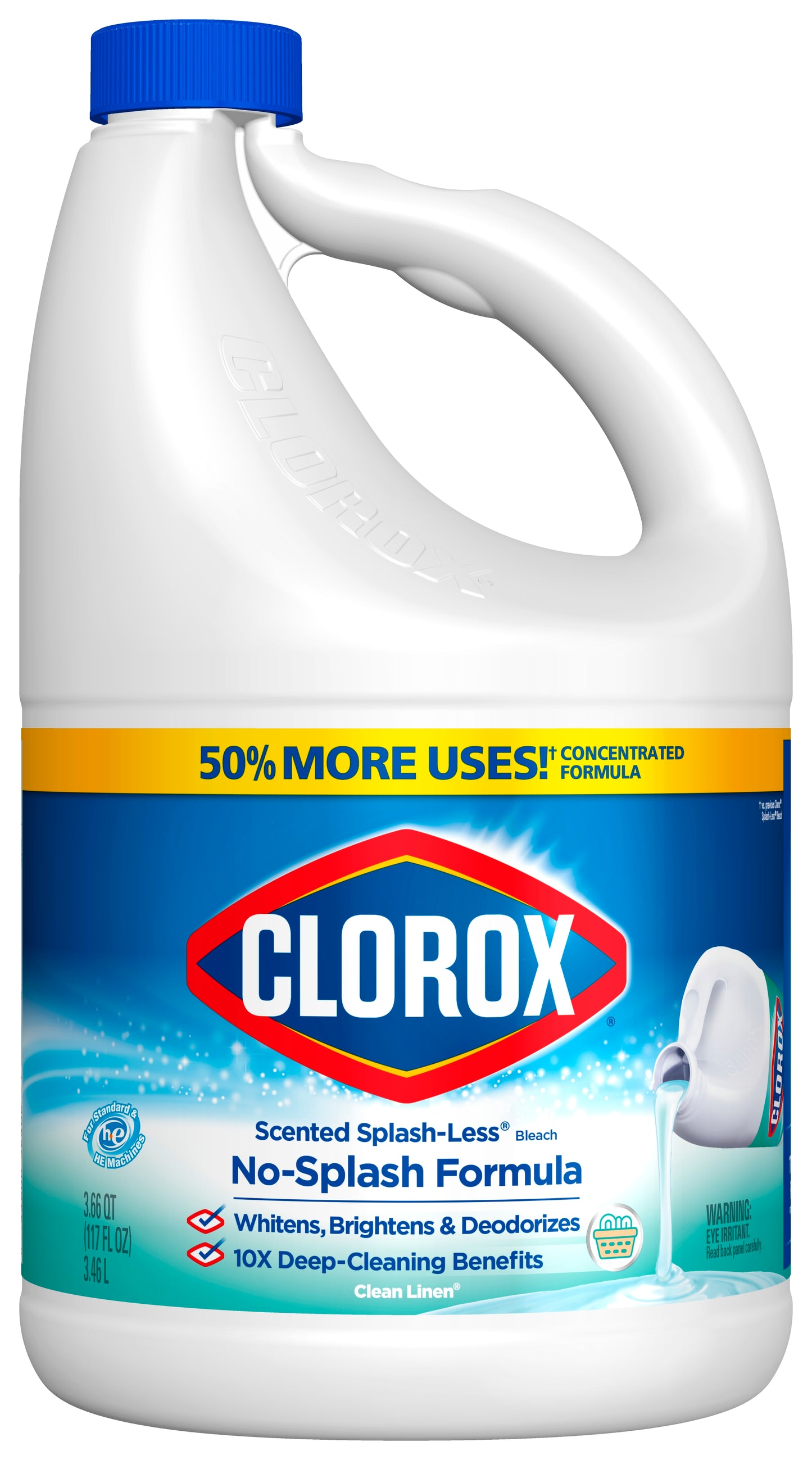Clorox Scented Splash-Less Liquid Bleach, Clean Linen 117 oz Bottle