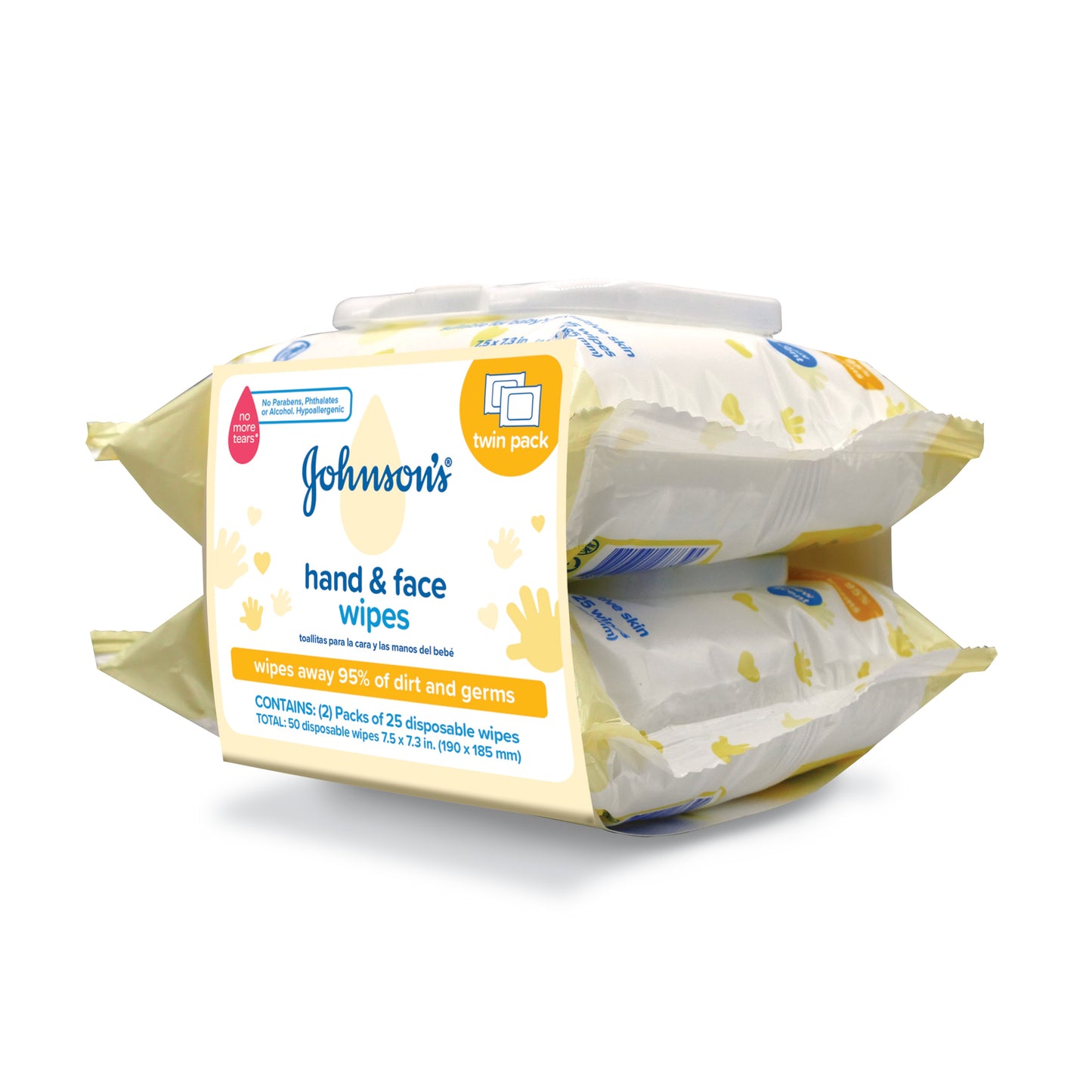 Johnson's Hand & Face Baby Cleansing Wipes, 2 Travel Packs of 25 ct