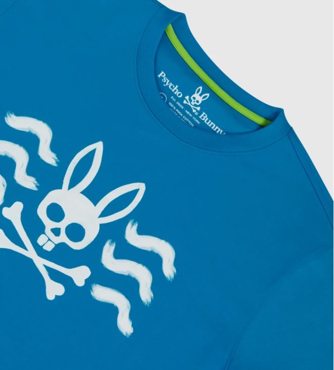 Psycho Bunny Mens Filcham Long Sleeve Graphic Tee Aegean Sea