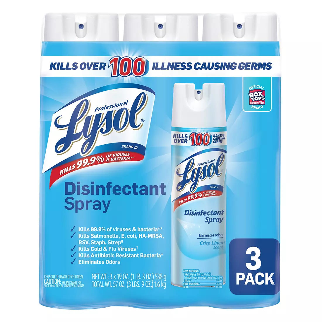 Lysol Crisp Linen Disinfectant Spray 19 oz "3-PACK"