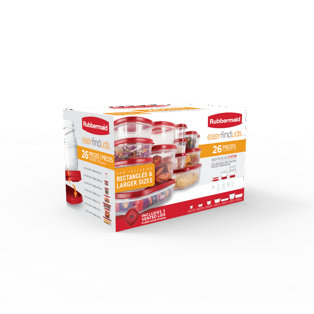 Rubbermaid Easy Find Vented Lids Food Storage Containers, 26-Piece Set, Red