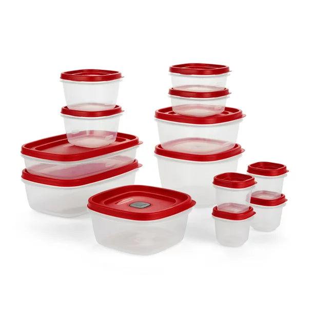 Rubbermaid Easy Find Vented Lids Food Storage Containers, 26-Piece Set, Red